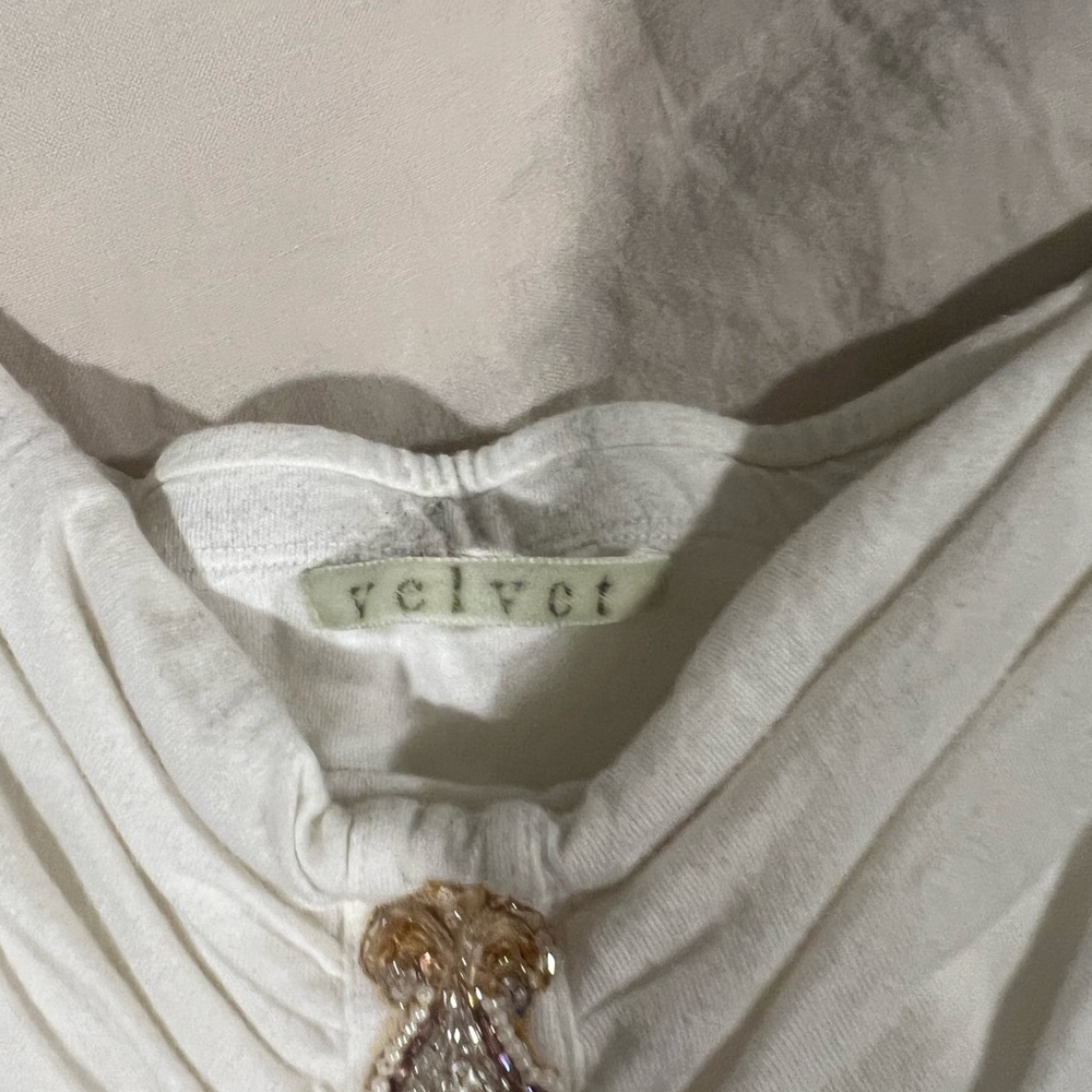 Velvet White Top with Embellished Detail